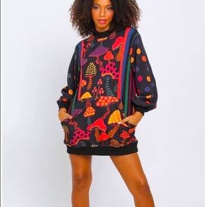 Farm Rio Mushroom Polka Dot Stripes Sweatshirt style dress - size XL